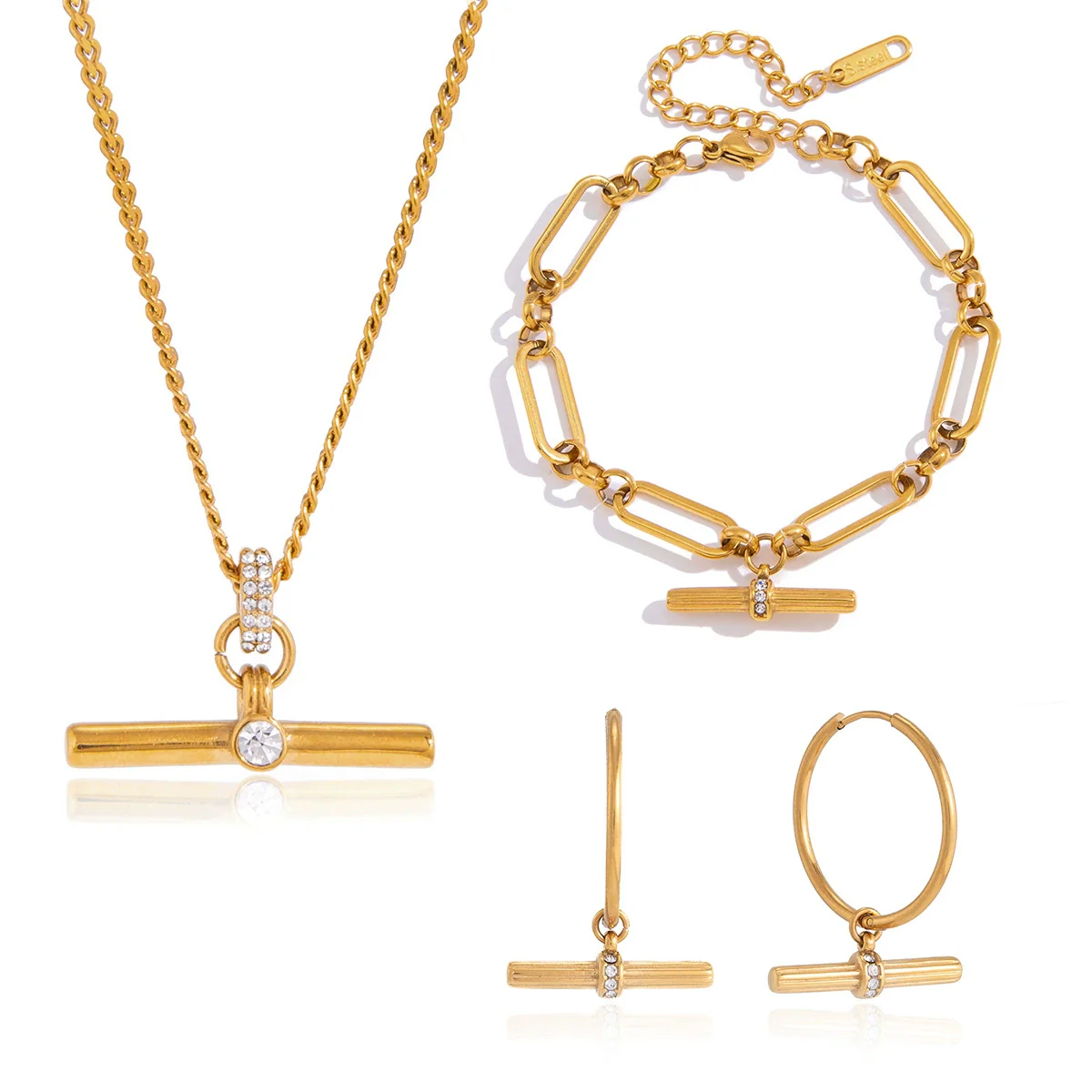 Wholesale Women's Geometric Electroplated Jewelry Set With Titanium Steel Pendant And Stainless Steel Accessories - Image 5