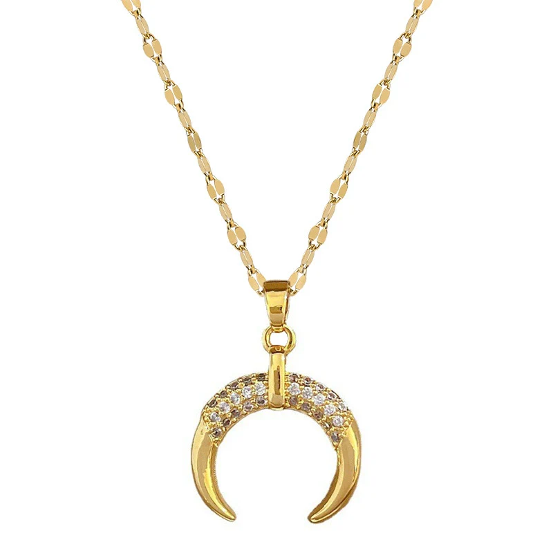 Wholesale Women's Geometric Electroplated Stainless Steel And Copper Crescent Necklace - Image 5