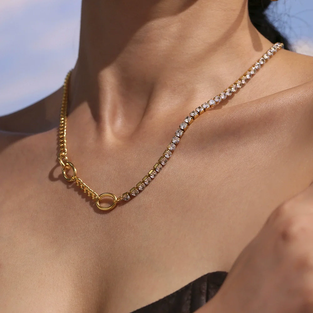 Wholesale Women's Geometric Ferris Wheel And Bear Doublelayer Stacked Stainless Steel And Titanium Steel Electroplated Necklace - Image 3
