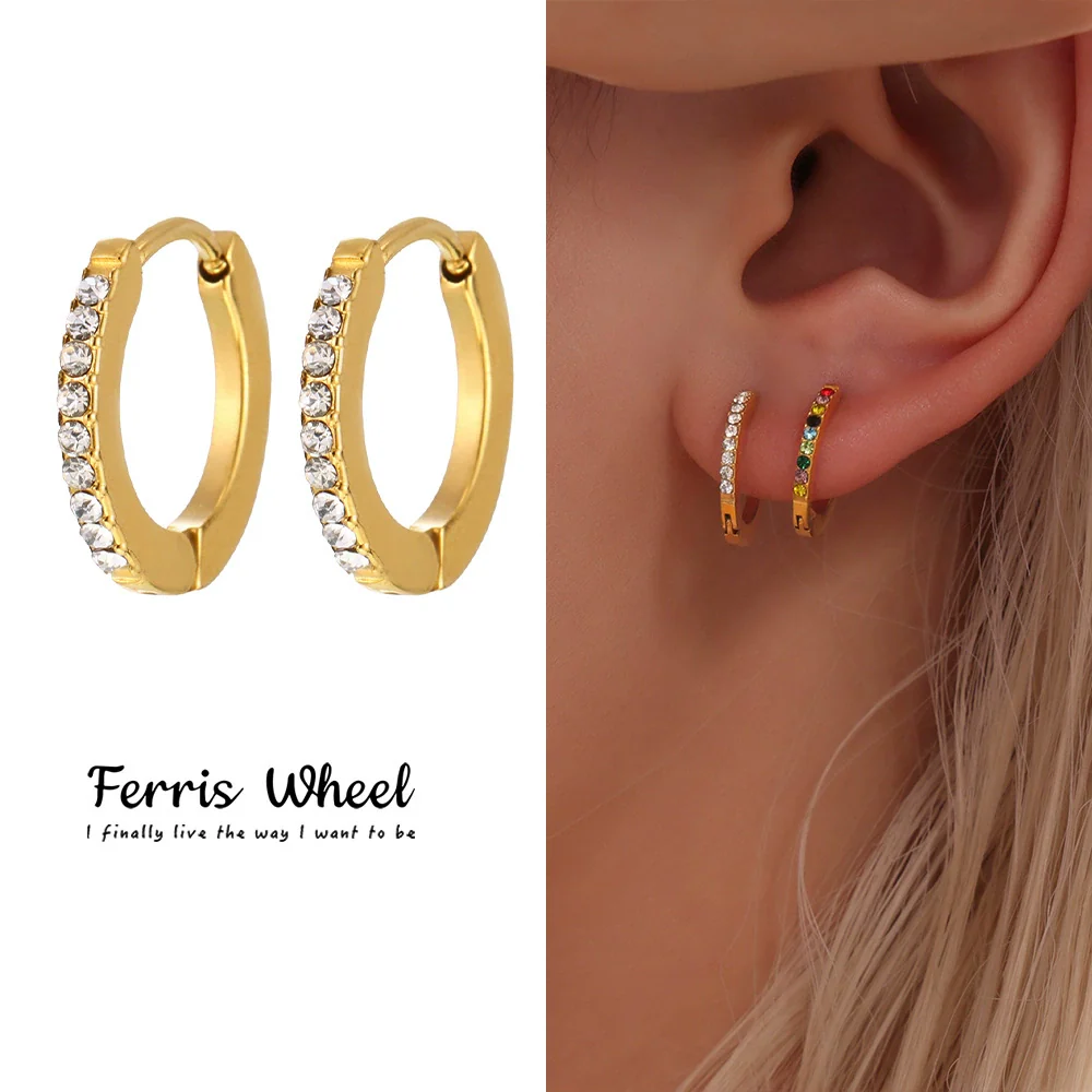 Wholesale Women's Geometric Ferris Wheel Colorful Stainless Steel Electroplated Earrings Jewelry