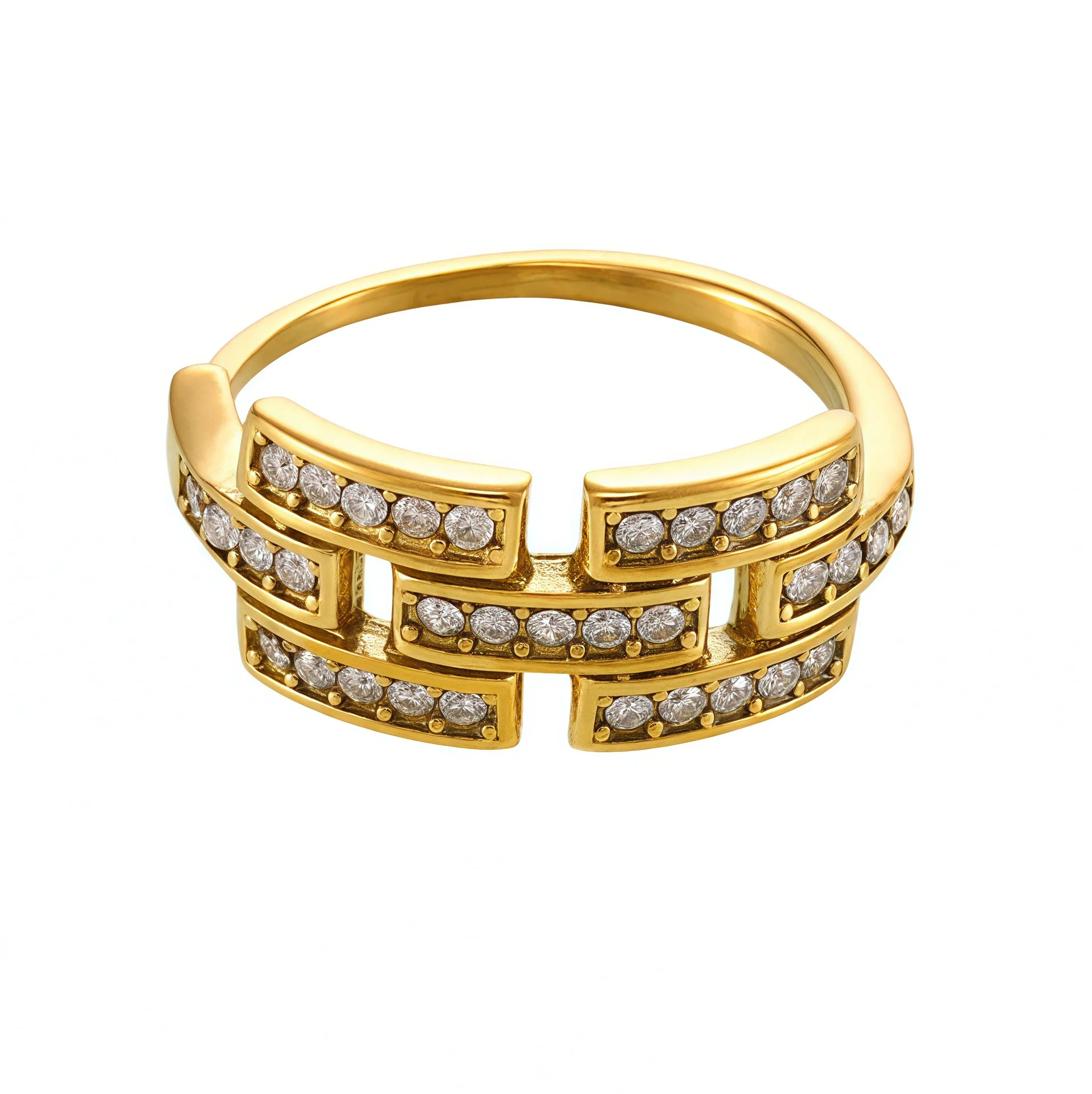 Wholesale Women's Geometric Ferris Wheel Colorful Zircon Ring Light Luxury Cold Style Stainless Steel 18K Real Gold Electroplated - Image 3