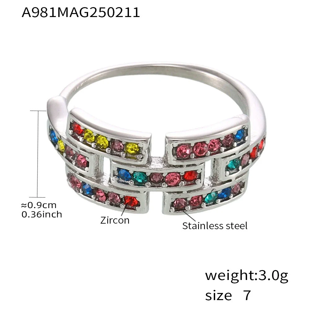 Wholesale Women's Geometric Ferris Wheel Colorful Zircon Ring Light Luxury Cold Style Stainless Steel 18K Real Gold Electroplated - Image 9