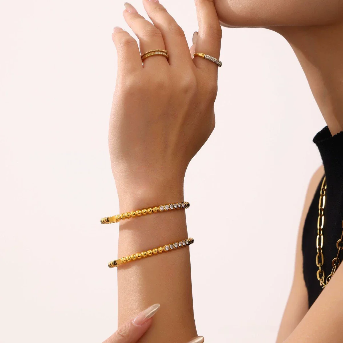 Wholesale Women's Geometric Ferris Wheel Inlaid Zircon Stainless Steel Shell Beads Pvd Vacuum Goldplated Electroplated Bracelet - Image 3