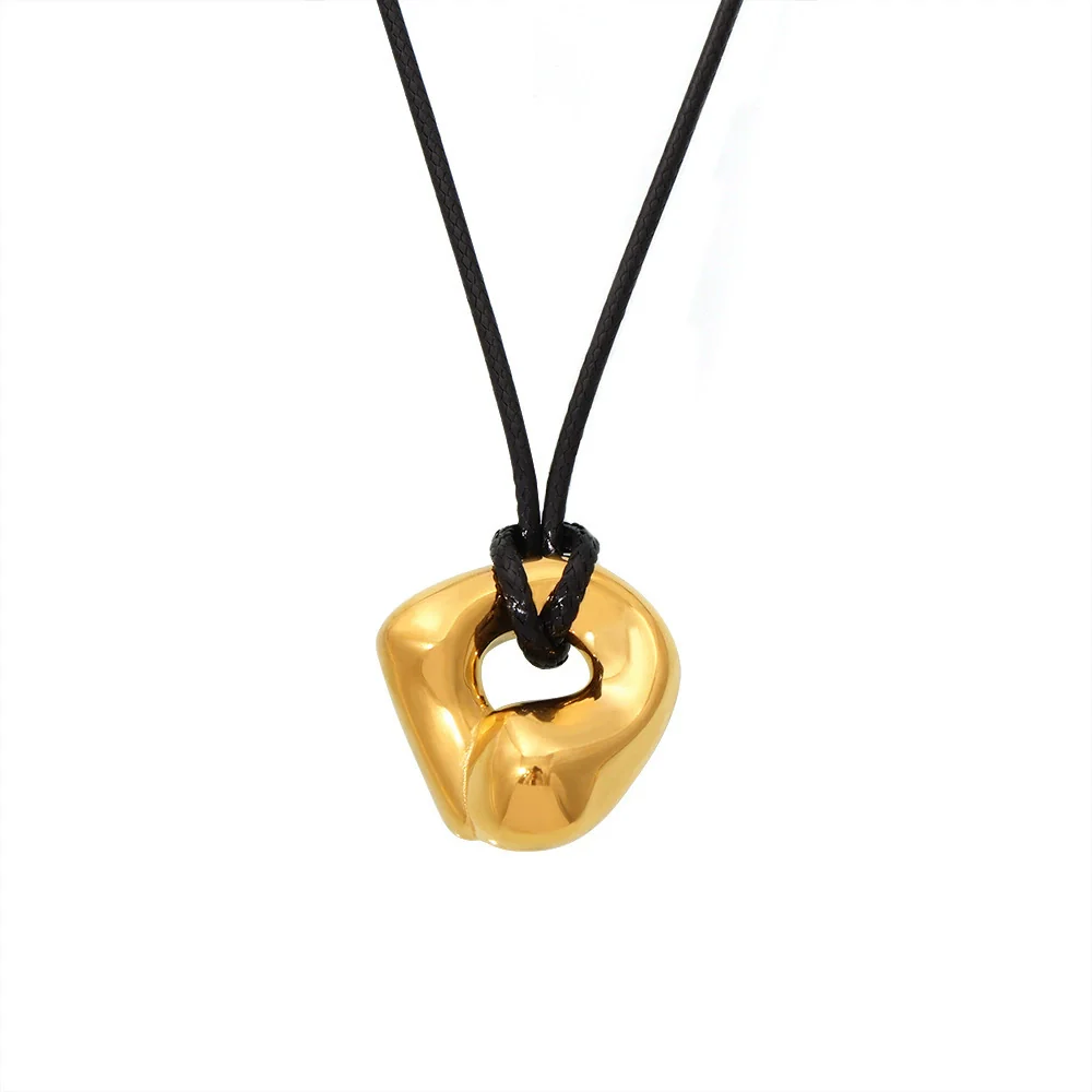 Wholesale Women's Geometric Ferris Wheel Jewelry Adjustable Necklace With Leather Rope Titanium Steel 18K Real Gold Pvd Plated - Image 5