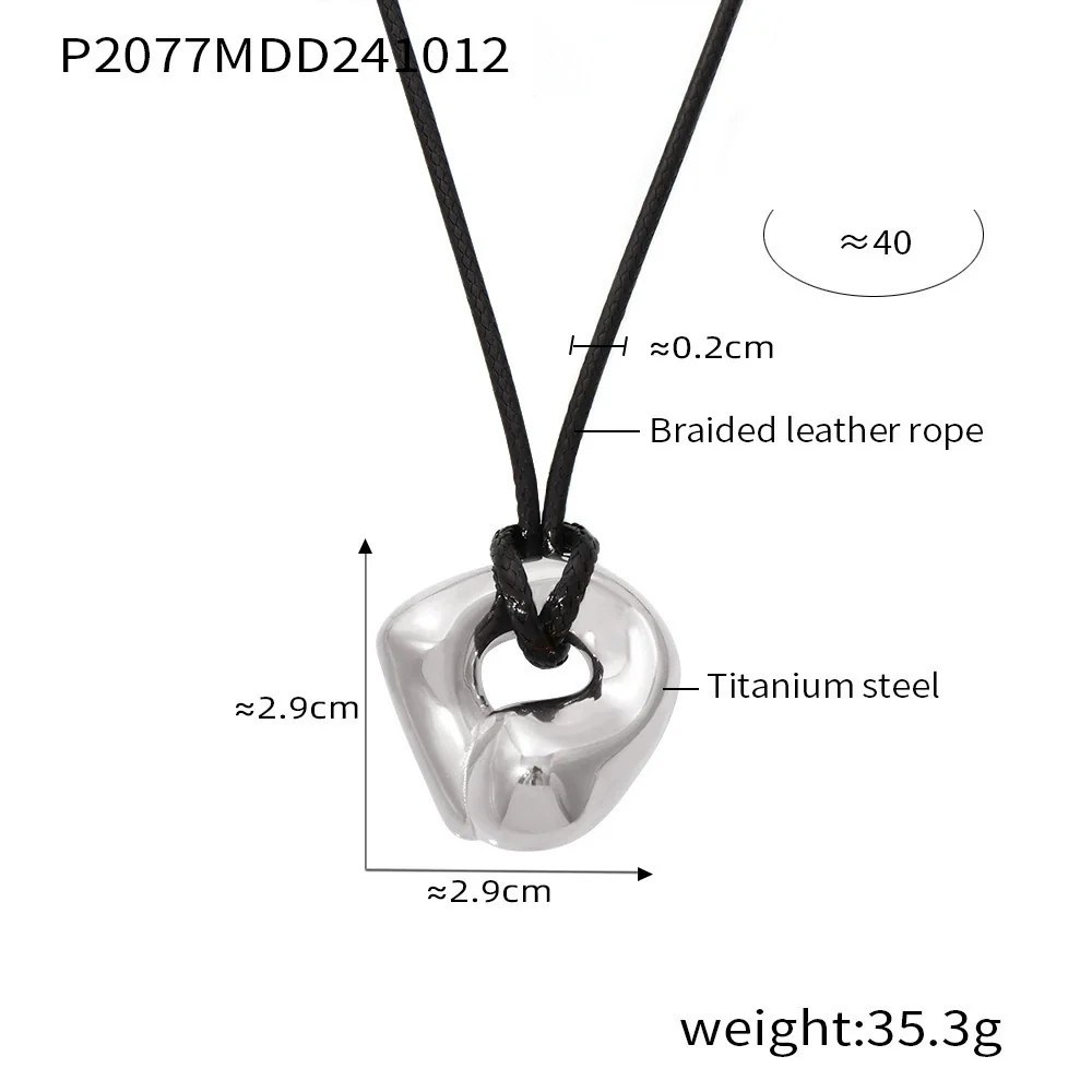Wholesale Women's Geometric Ferris Wheel Jewelry Adjustable Necklace With Leather Rope Titanium Steel 18K Real Gold Pvd Plated - Image 7