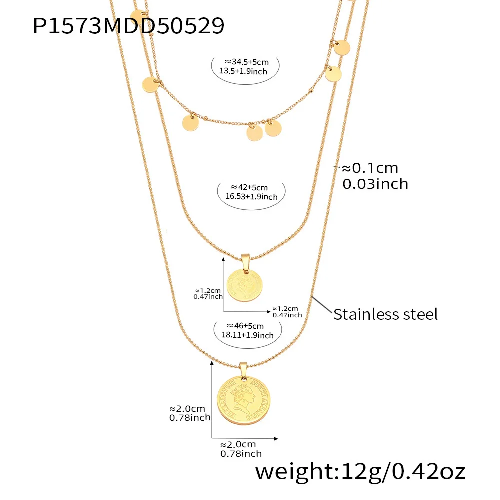 Wholesale Women's Geometric Ferris Wheel Queen Head Threelayer Stacked Stainless Steel And Titanium Steel Electroplated Necklace - Image 6