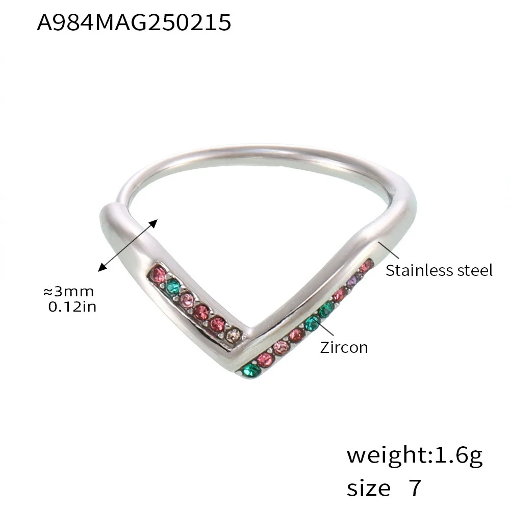 Wholesale Women's Geometric Ferris Wheel Vshaped Diamond 5A Zircon Side Opening Adjustable Stainless Steel Electroplated Ring - Image 10