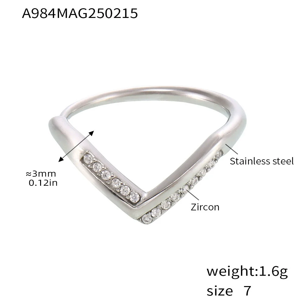 Wholesale Women's Geometric Ferris Wheel Vshaped Diamond 5A Zircon Side Opening Adjustable Stainless Steel Electroplated Ring - Image 8