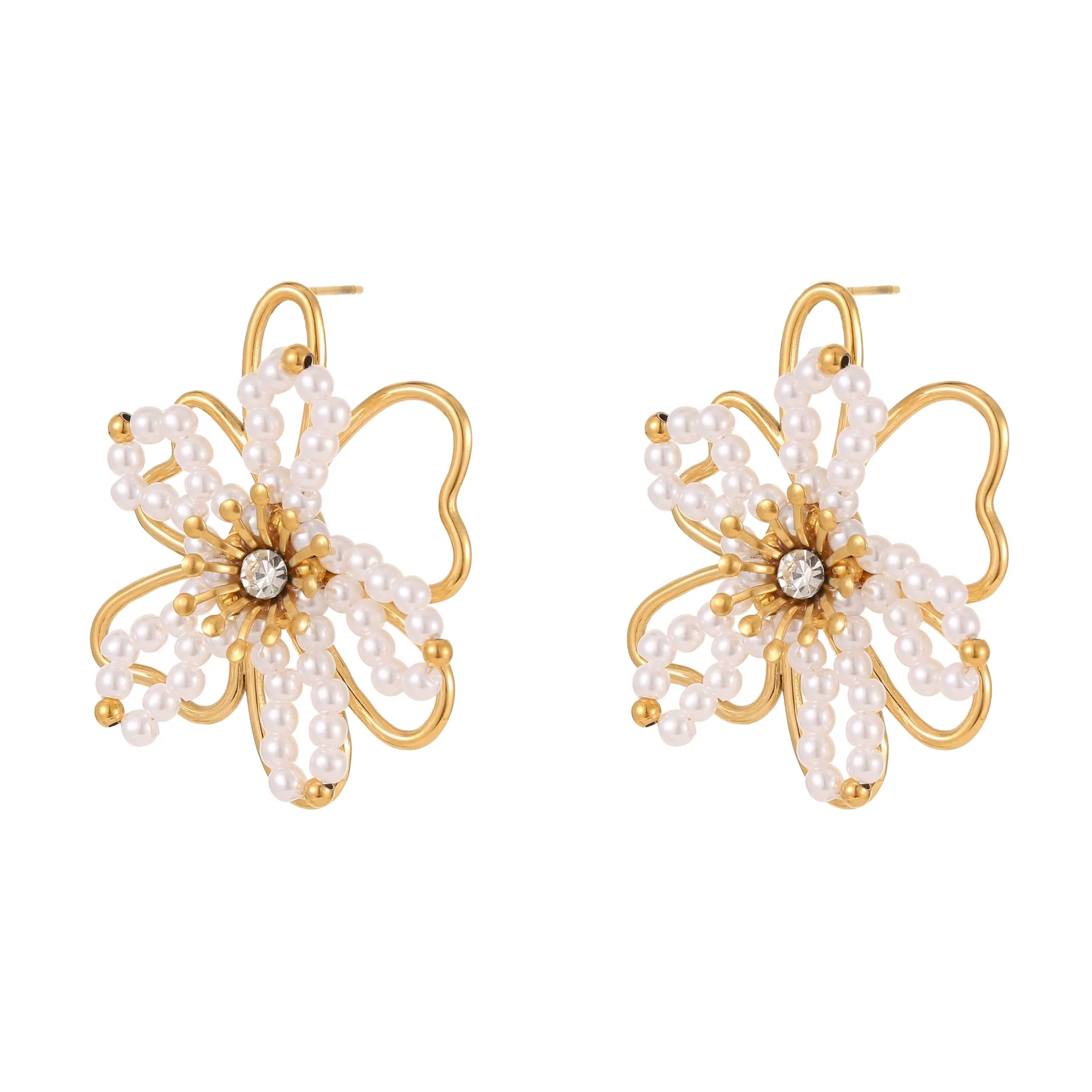 Wholesale Women's Geometric Flower Beaded Stainless Steel Electroplated Earrings Fashion Jewelry - Image 5