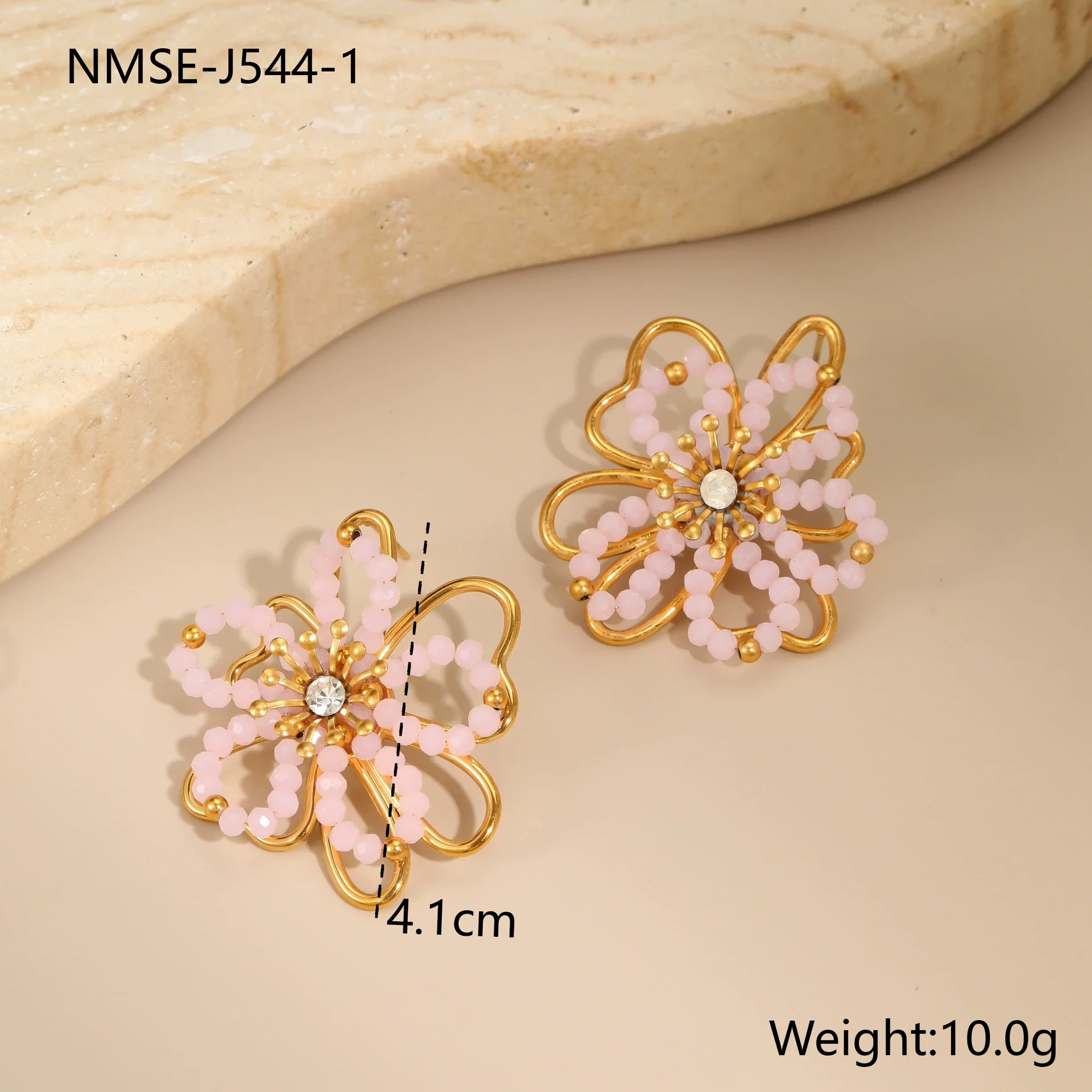 Wholesale Women's Geometric Flower Beaded Stainless Steel Electroplated Earrings Fashion Jewelry - Image 6