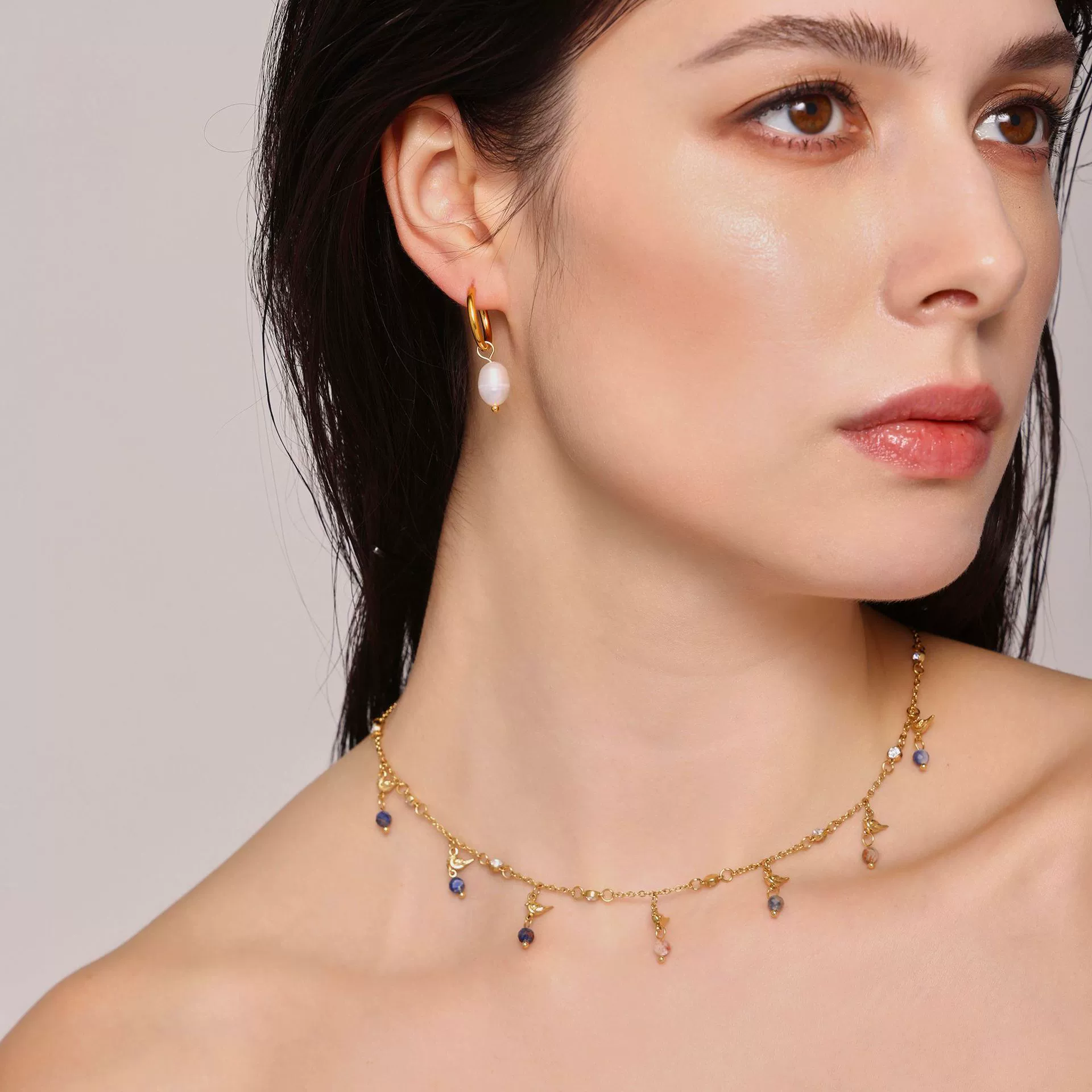Wholesale Women's Geometric Freshwater Pearl Necklace Handmade With Titanium Steel And Zircon Electroplating - Image 3