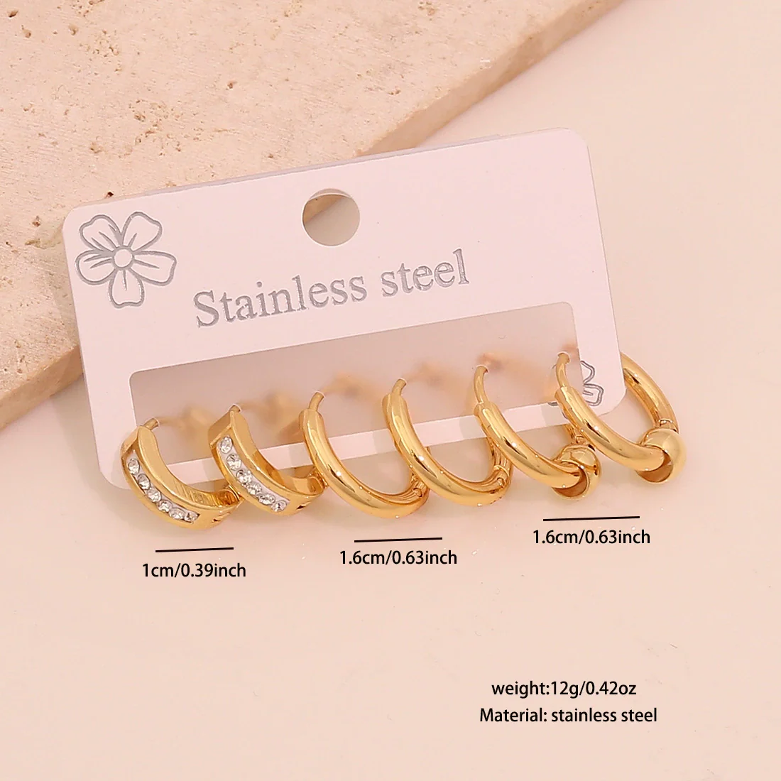 Wholesale Women's Geometric Gold Plated Rhinestone Plain Hoop Titanium Steel And Stainless Steel Earrings - Image 11