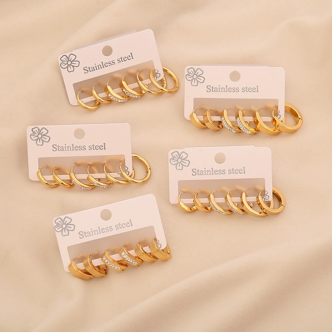 Wholesale Women's Geometric Gold Plated Rhinestone Plain Hoop Titanium Steel And Stainless Steel Earrings - Image 2