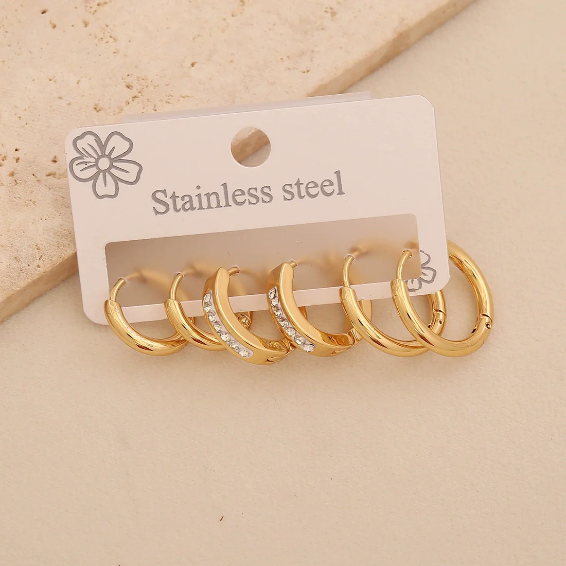 Wholesale Women's Geometric Gold Plated Rhinestone Plain Hoop Titanium Steel And Stainless Steel Earrings - Image 4