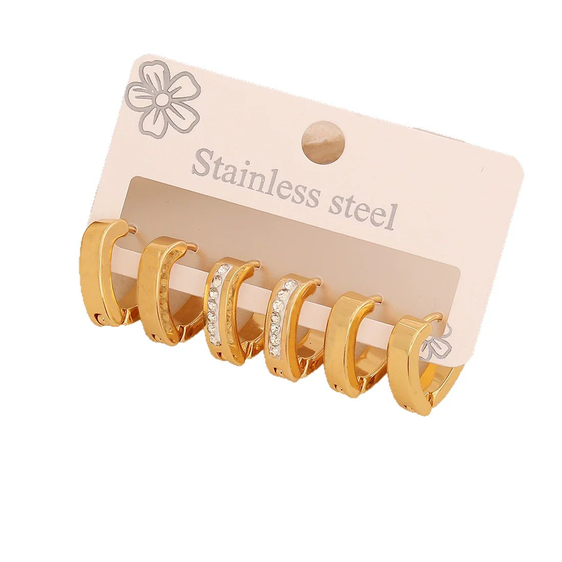 Wholesale Women's Geometric Gold Plated Rhinestone Plain Hoop Titanium Steel And Stainless Steel Earrings - Image 5