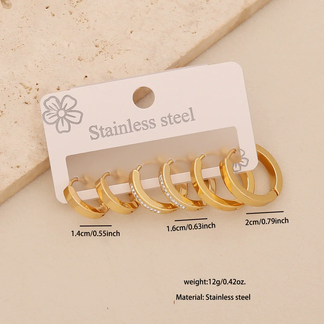 Wholesale Women's Geometric Gold Plated Rhinestone Plain Hoop Titanium Steel And Stainless Steel Earrings - Image 6