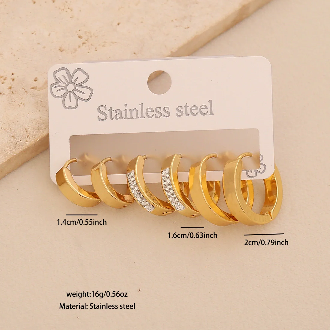 Wholesale Women's Geometric Gold Plated Rhinestone Plain Hoop Titanium Steel And Stainless Steel Earrings - Image 7