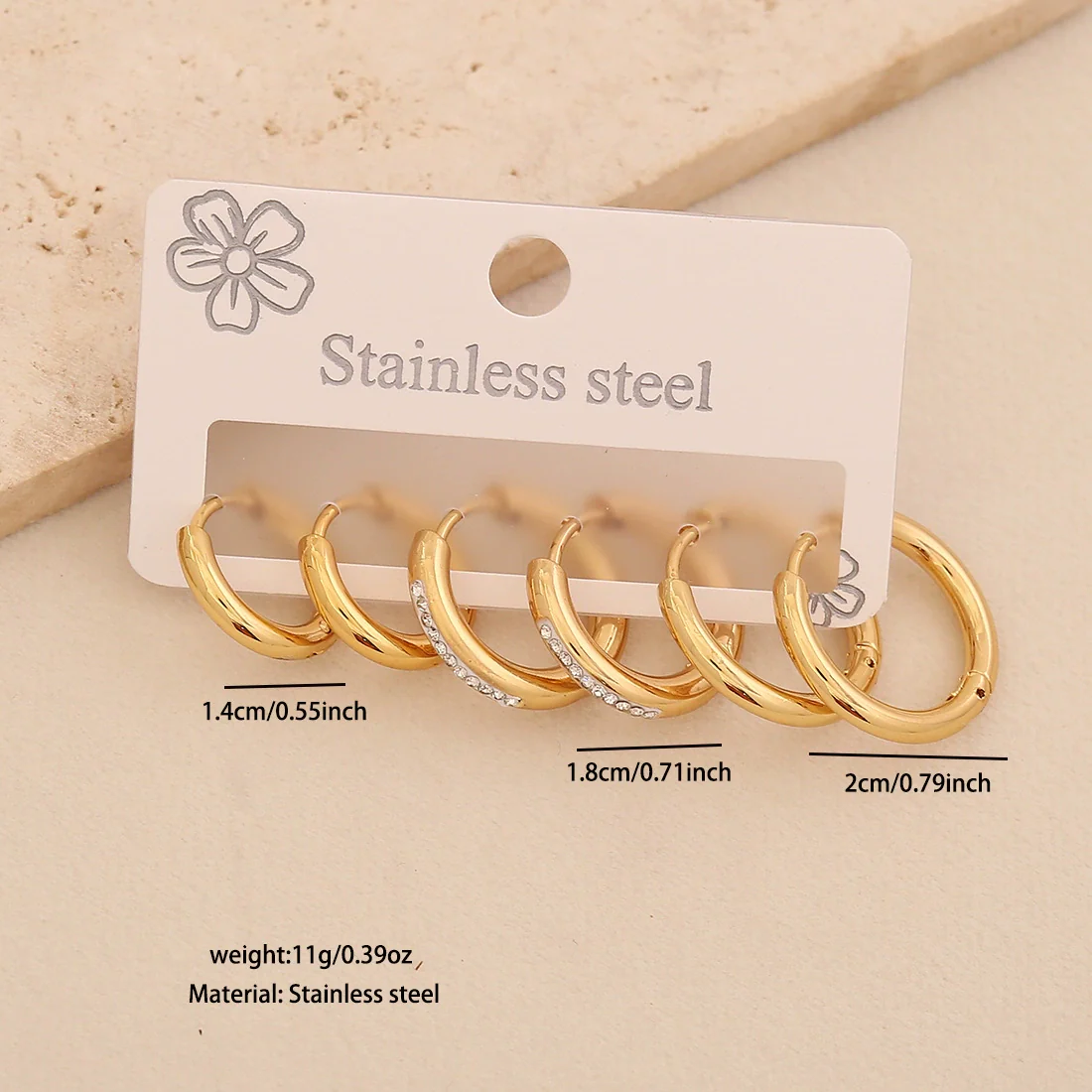 Wholesale Women's Geometric Gold Plated Rhinestone Plain Hoop Titanium Steel And Stainless Steel Earrings - Image 9