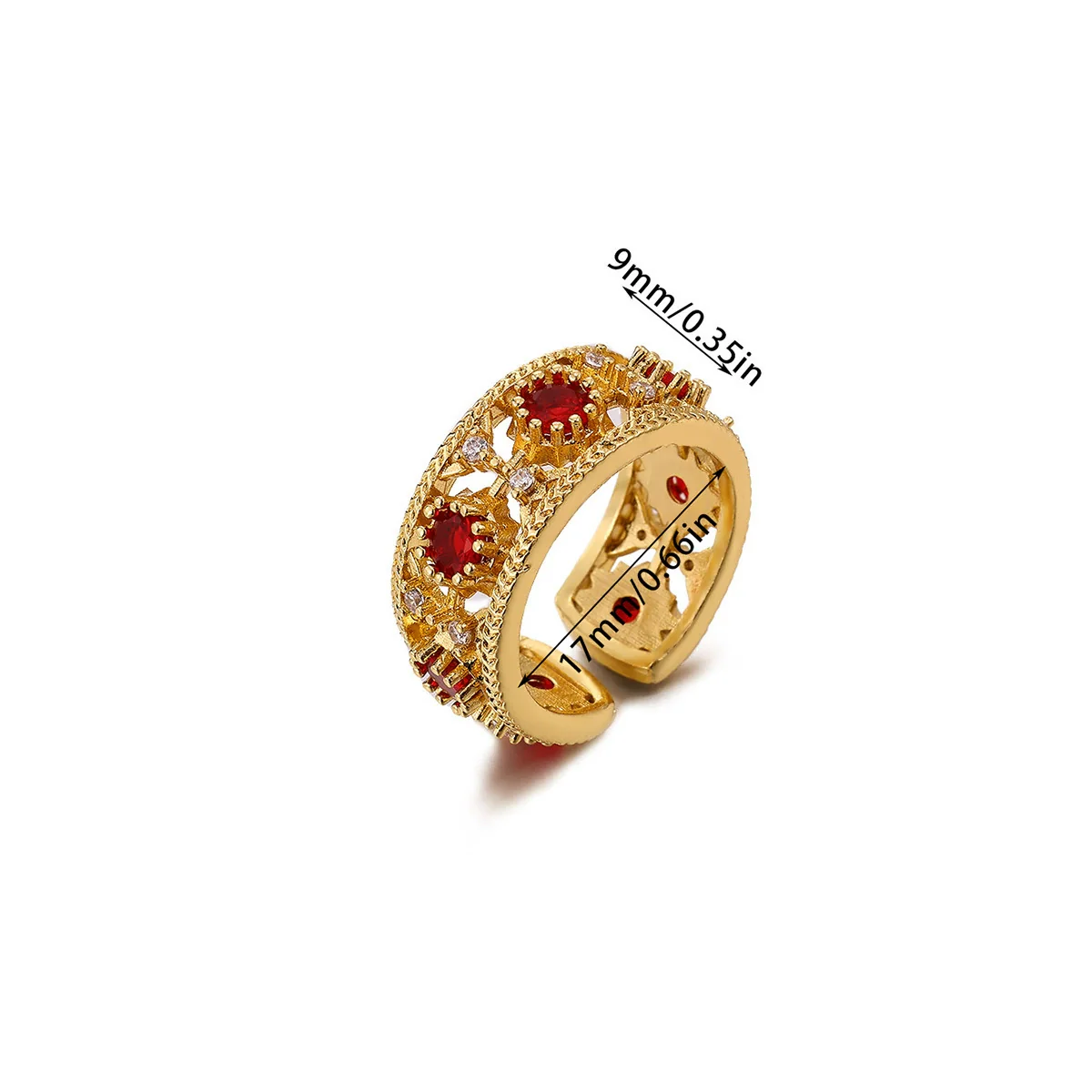 Wholesale Women's Geometric Hollow Flower Goldplated Inlaid With Gold Stainless Steel Zircon Ring With Fruit Shape And Pattern Light Luxury Style - Image 15