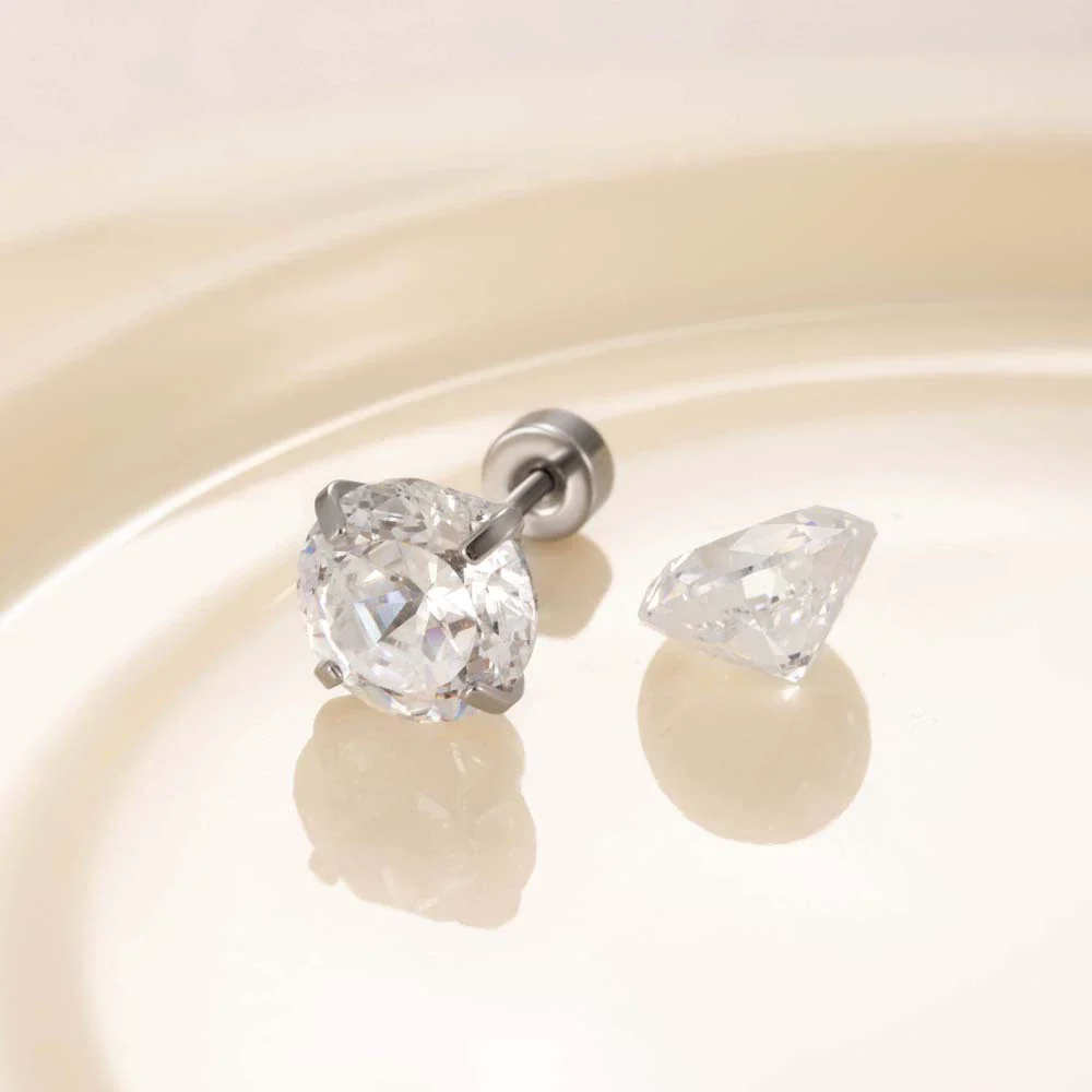 Wholesale Women's Geometric Inlaid Zircon Round Titanium Steel Ear Nails - Image 3