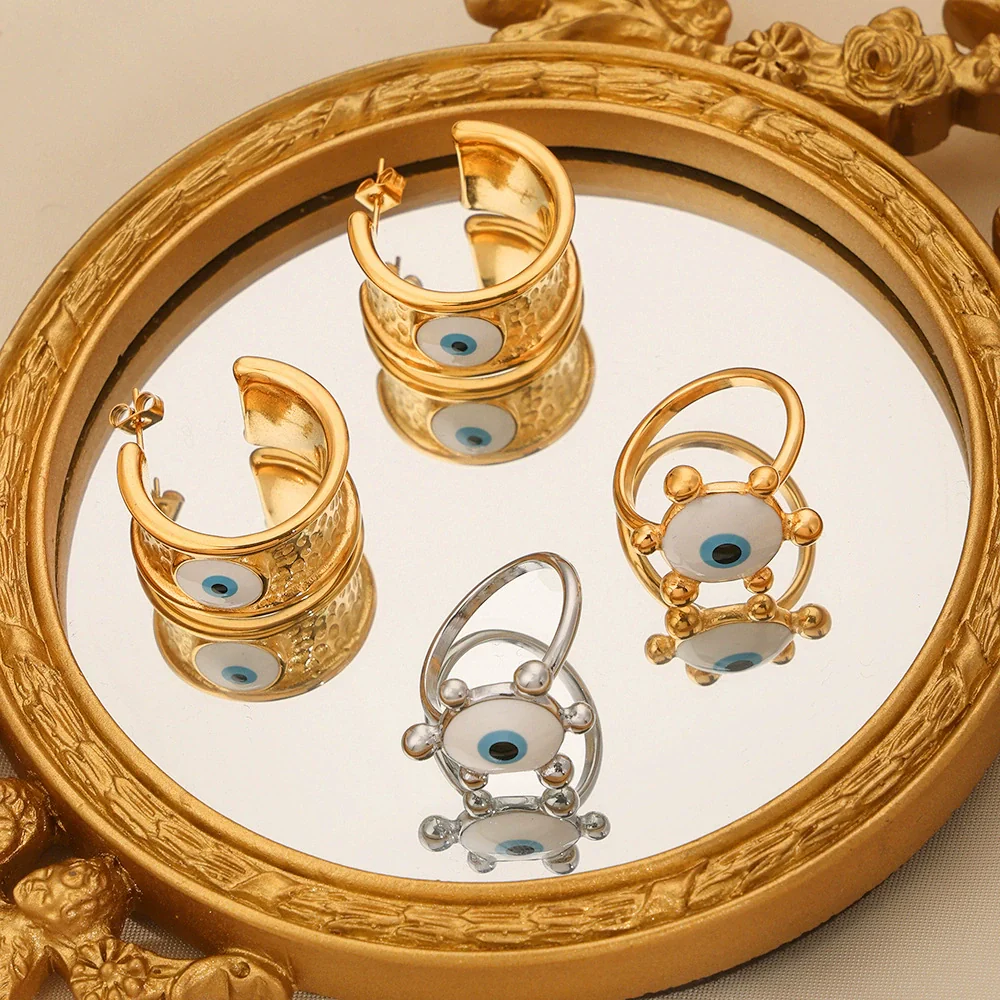 Wholesale Women's Geometric Jewelry Set With Eye Design In Titanium Steel Electroplated - Image 4