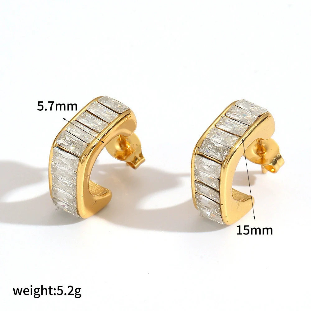 Wholesale Women's Geometric Light Luxury Style Diamondencrusted Zircon Cshaped Titanium Steel And Stainless Steel Earrings With Pvd Furnace Vacuum Real Gold Plating - Image 7