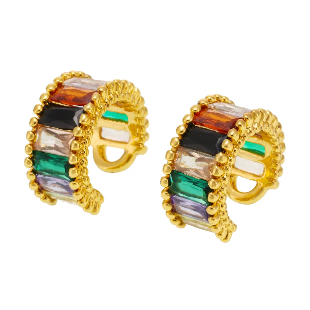 Wholesale Women's Geometric Light Luxury Style Ferris Wheel Rainbow Glass Stone Copper Ear Clips Electroplated - Image 5