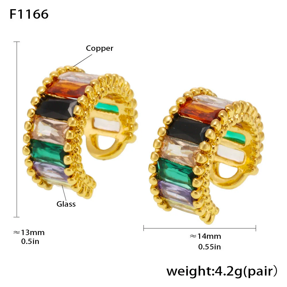 Wholesale Women's Geometric Light Luxury Style Ferris Wheel Rainbow Glass Stone Copper Ear Clips Electroplated - Image 6