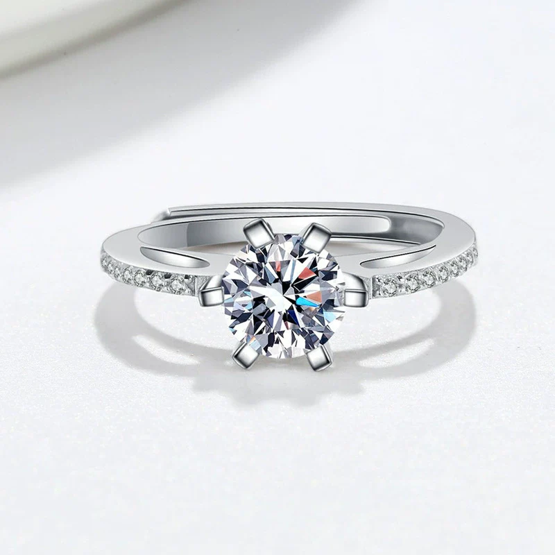 Wholesale Women's Geometric Moissanite Ring S925 Sterling Silver Electroplated Sixclaw Open - Image 3