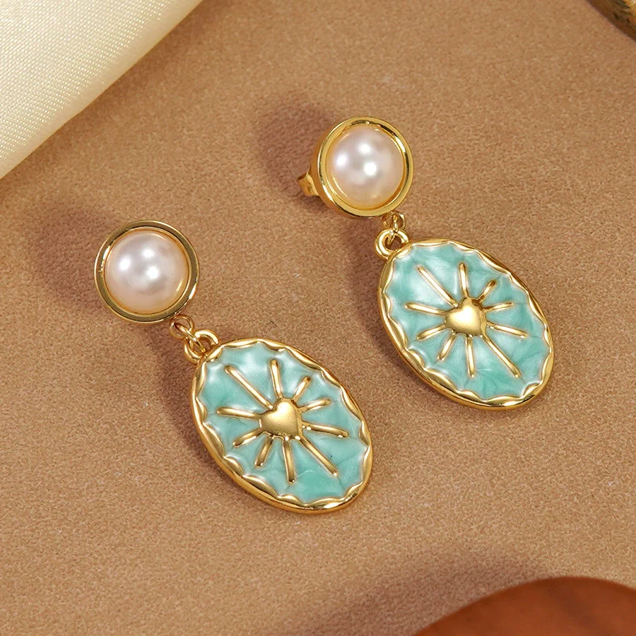 Wholesale Women's Geometric Oval Dripping Oil Stainless Steel Earrings - Image 2