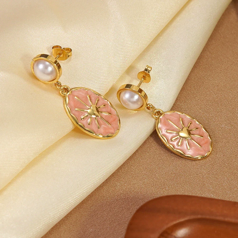 Wholesale Women's Geometric Oval Dripping Oil Stainless Steel Earrings - Image 3