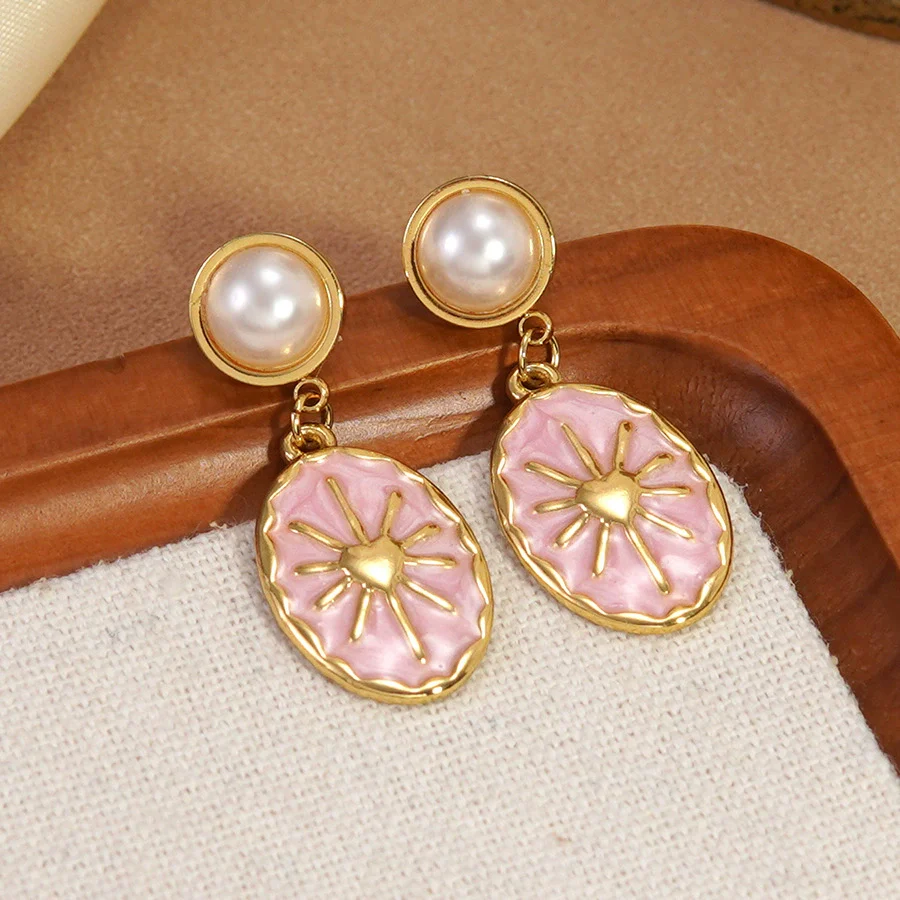 Wholesale Women's Geometric Oval Dripping Oil Stainless Steel Earrings - Image 7