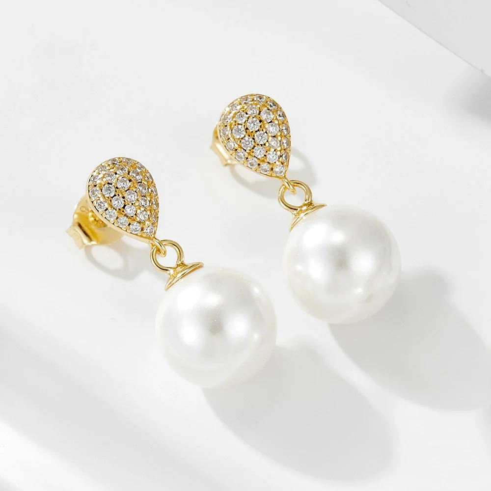 Wholesale Women's Geometric Pearl Inlaid S925 Sterling Silver Stud Earrings