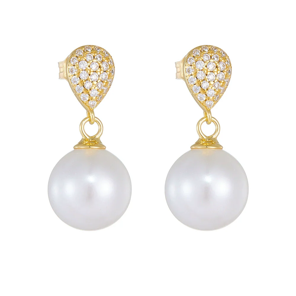 Wholesale Women's Geometric Pearl Inlaid S925 Sterling Silver Stud Earrings - Image 5