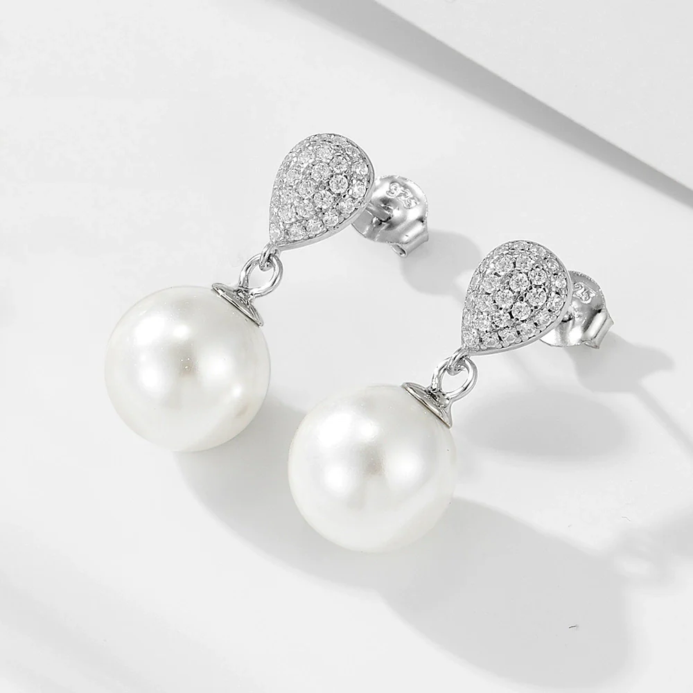Wholesale Women's Geometric Pearl Inlaid S925 Sterling Silver Stud Earrings - Image 7