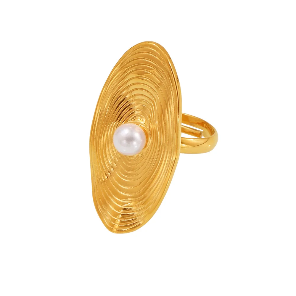 Wholesale Women's Geometric Pearl Stainless Steel And Shell Beads Electroplated Open Design Ring - Image 5