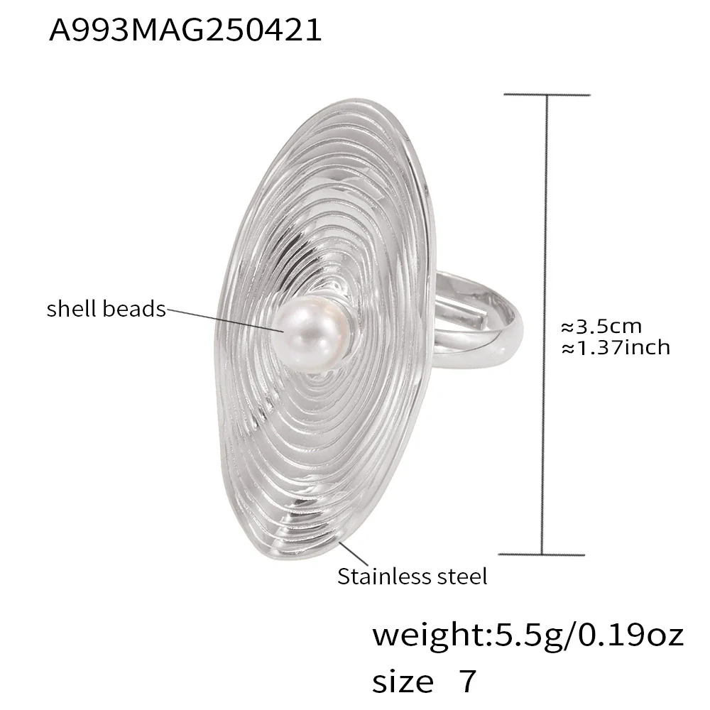 Wholesale Women's Geometric Pearl Stainless Steel And Shell Beads Electroplated Open Design Ring - Image 7