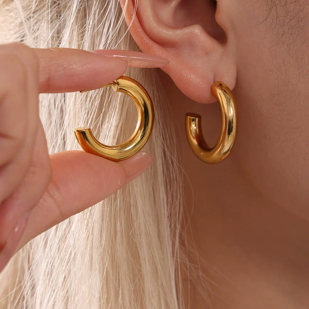 Wholesale Women's Geometric Retro Stainless Steel Electroplated Cshaped Earrings - Image 3