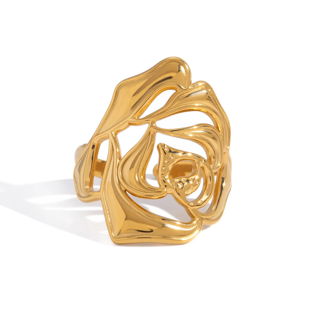 Wholesale Women's Geometric Rose Flower Ring Stainless Steel Vacuum Real Gold Plated Jewelry - Image 5