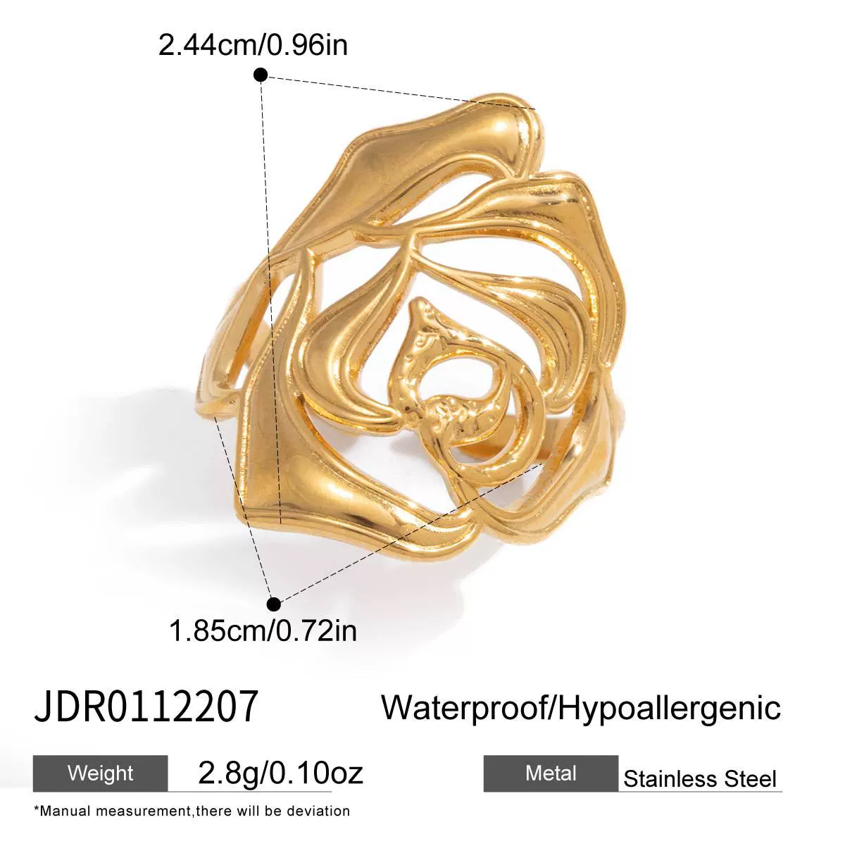 Wholesale Women's Geometric Rose Flower Ring Stainless Steel Vacuum Real Gold Plated Jewelry - Image 6