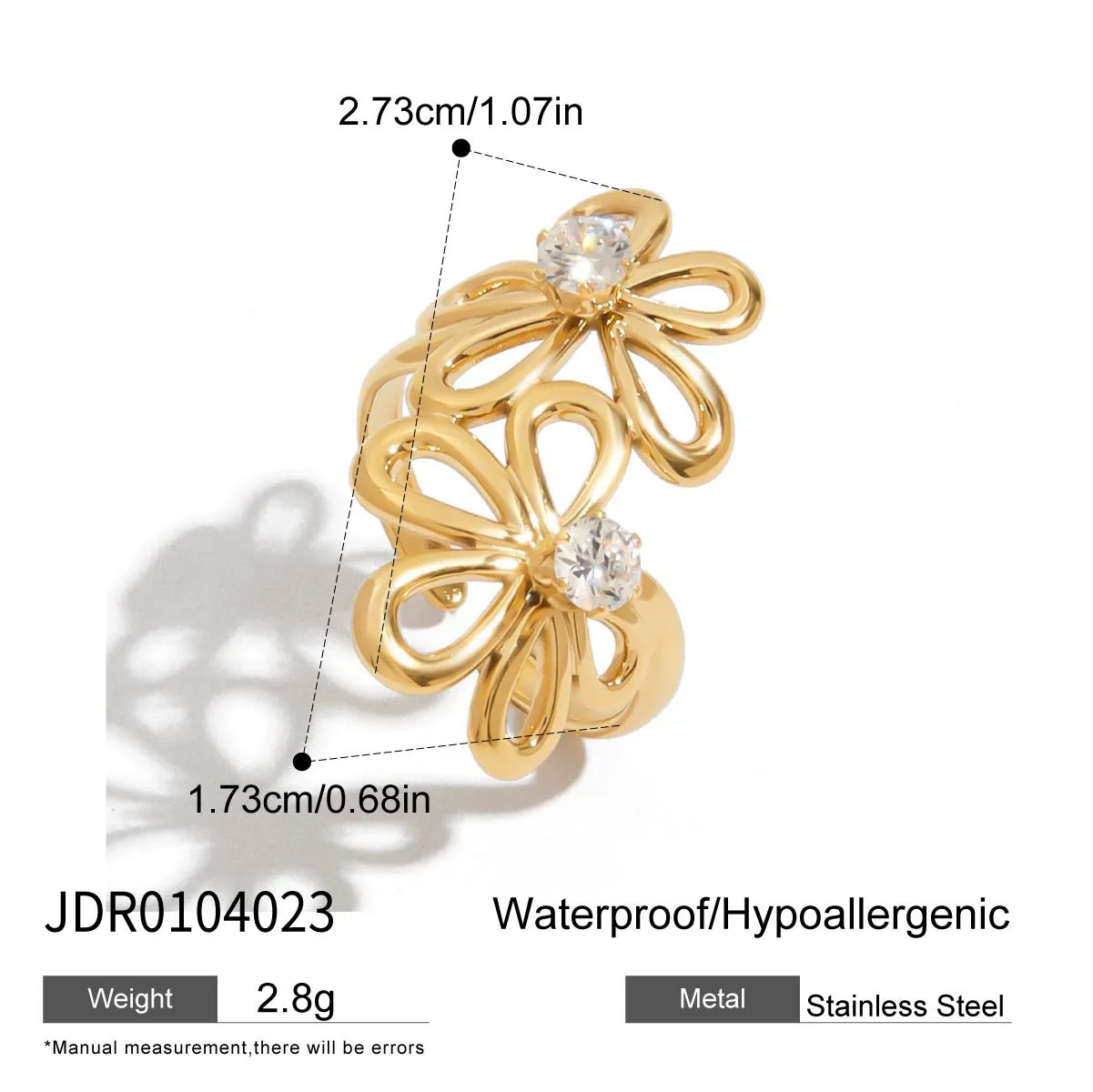 Wholesale Women's Geometric Rose Flower Ring Stainless Steel Vacuum Real Gold Plated Jewelry - Image 7