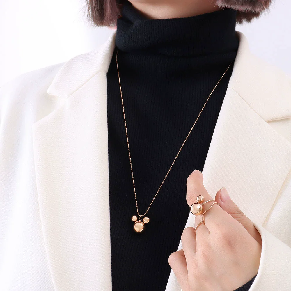 Wholesale Women's Geometric Simple Zodiac Threedimensional Mouse Pendant 18K Gold Plated Titanium Steel Ball Chain Necklace - Image 9