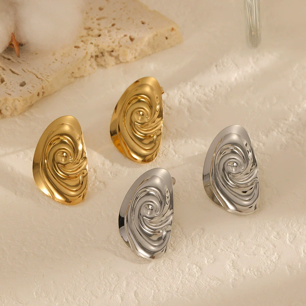 Wholesale Women's Geometric Spiral Stainless Steel And Titanium Steel Stud Earrings With Pvd Furnace Vacuum Real Gold Plating - Image 2