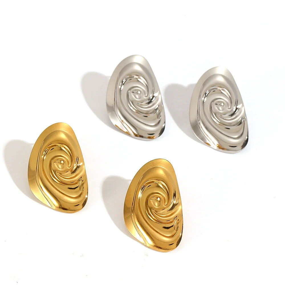 Wholesale Women's Geometric Spiral Stainless Steel And Titanium Steel Stud Earrings With Pvd Furnace Vacuum Real Gold Plating - Image 3
