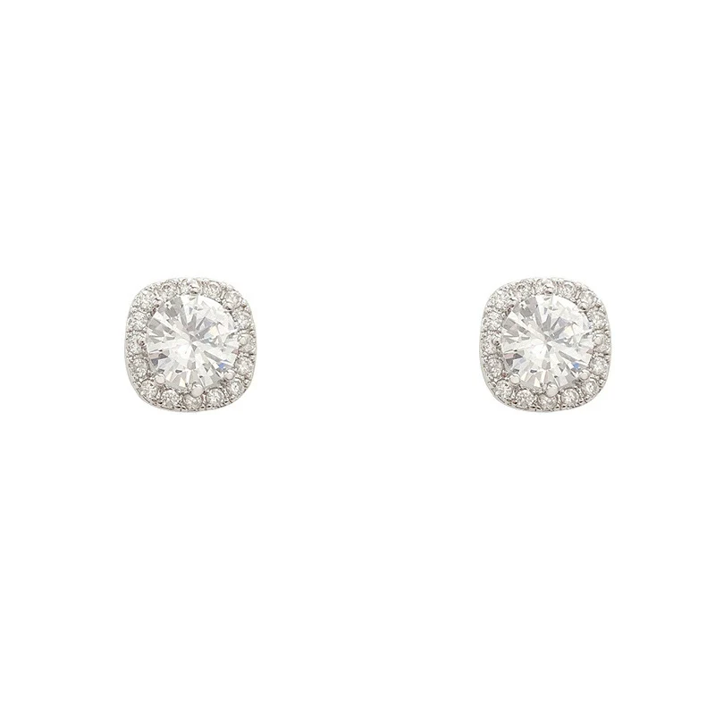 Wholesale Women's Geometric Square Copper 925 Silver Electroplated Zircon Earrings - Image 5