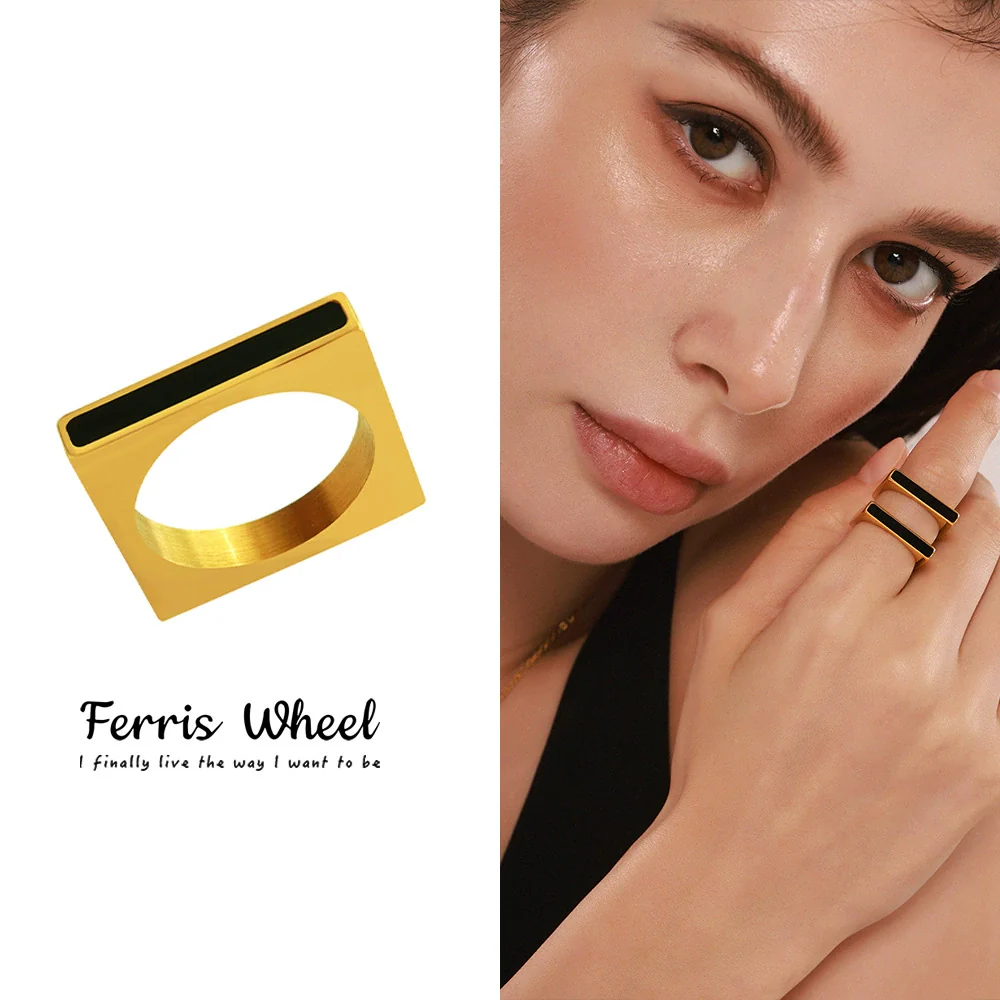 Wholesale Women's Geometric Square Ferris Wheel Acrylic And Stainless Steel 18K Gold Plated Ring Bracelet Jewelry