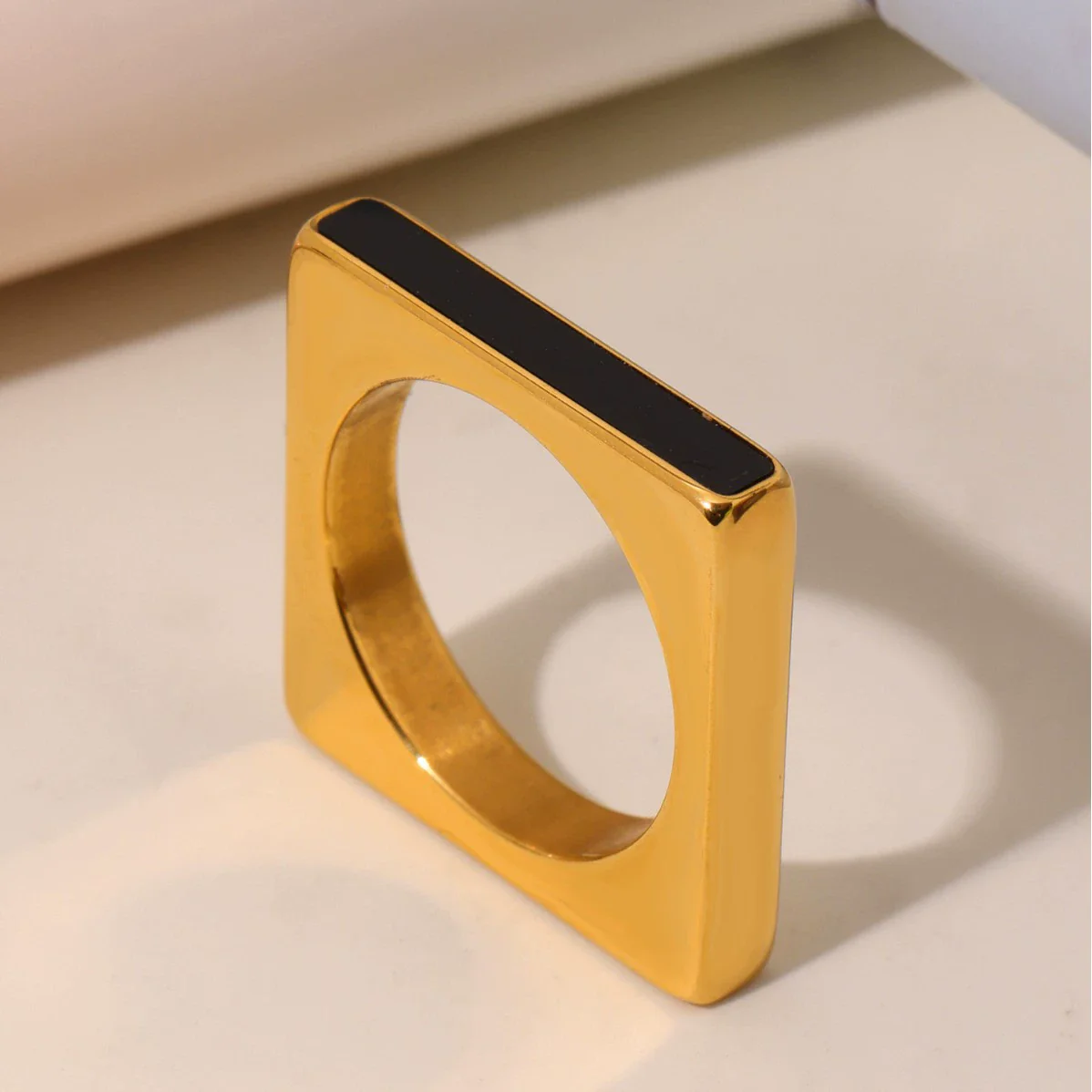 Wholesale Women's Geometric Square Ferris Wheel Acrylic And Stainless Steel 18K Gold Plated Ring Bracelet Jewelry - Image 2