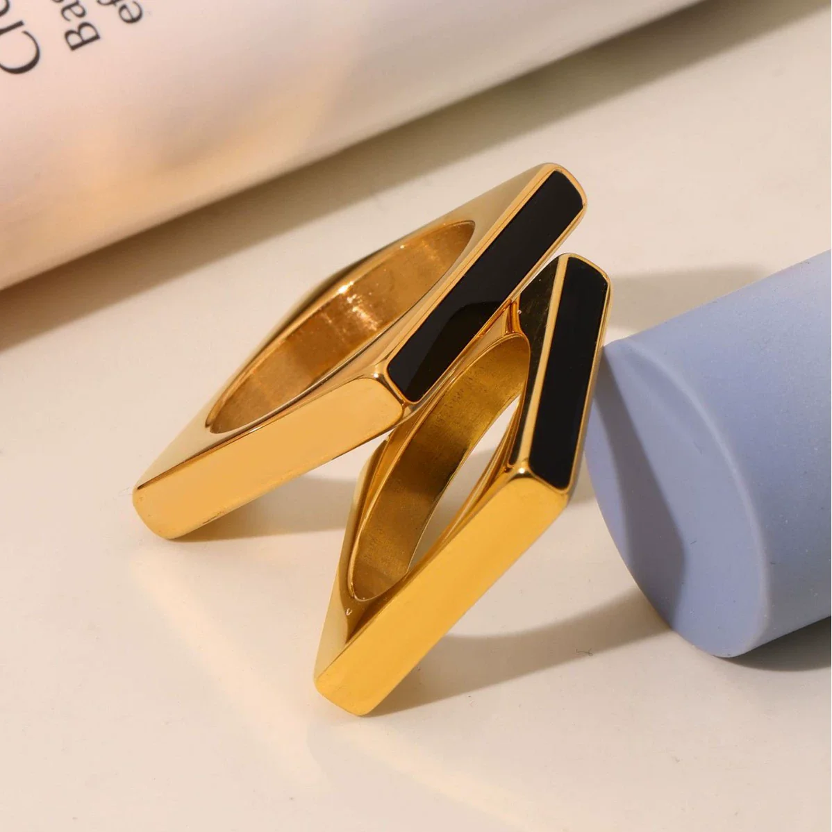 Wholesale Women's Geometric Square Ferris Wheel Acrylic And Stainless Steel 18K Gold Plated Ring Bracelet Jewelry - Image 4