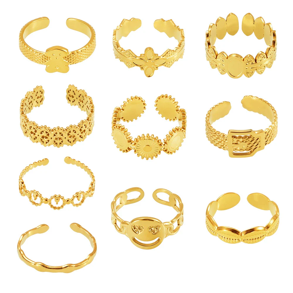 Wholesale Women's Geometric Stainless Steel 18K Gold Plated Finger Ring - Image 4