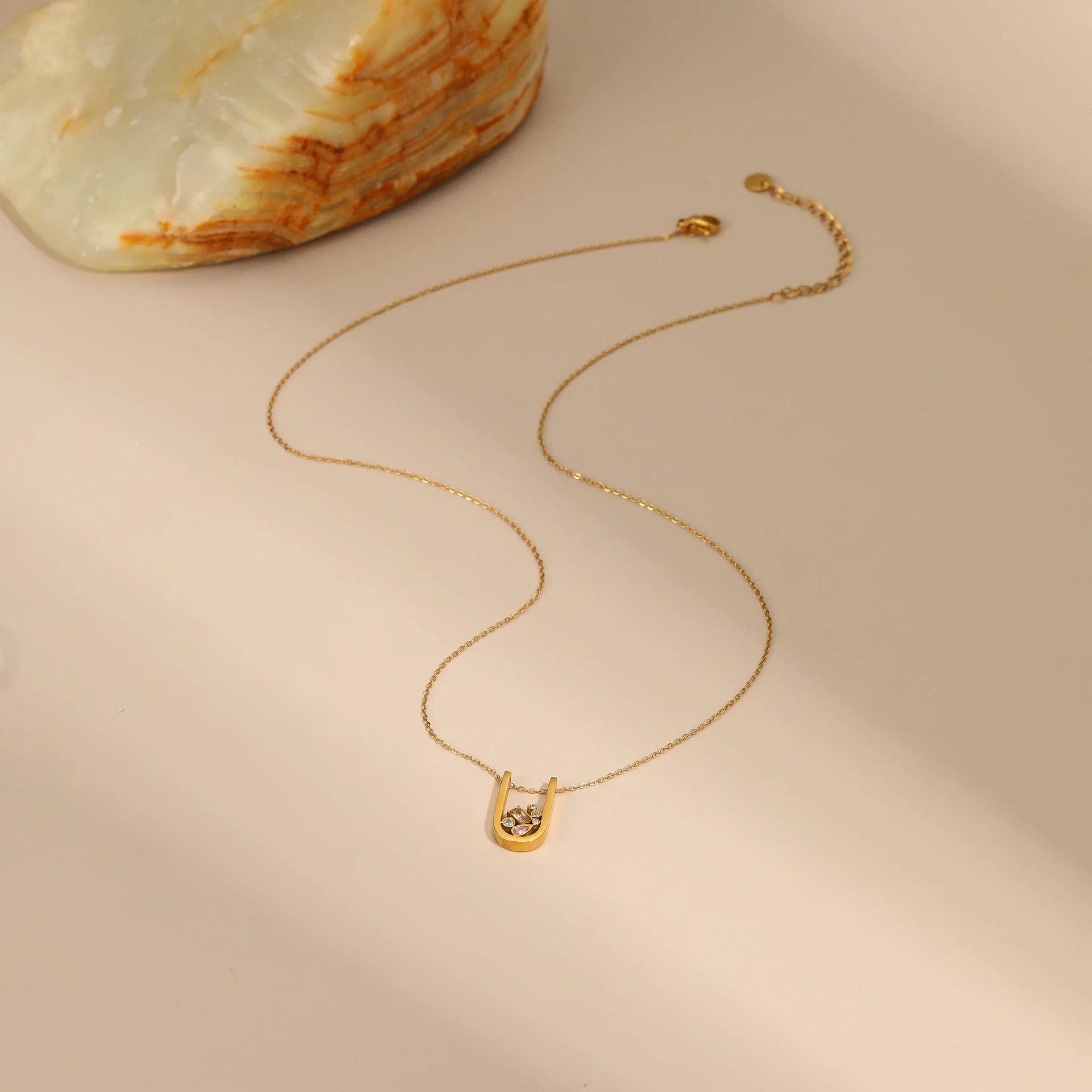 Wholesale Women's Geometric Stainless Steel 18K Gold Plated Jewelry Set Including Necklace Earrings And Ring - Image 4